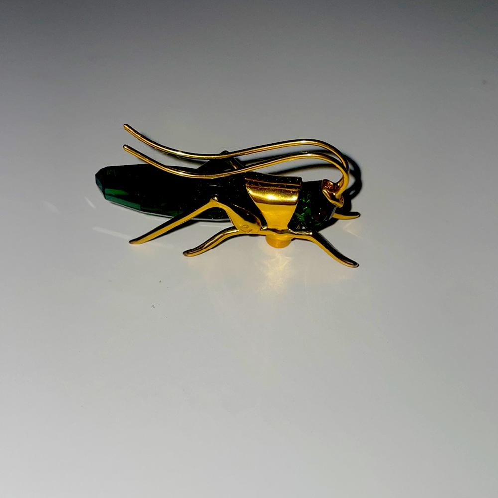 Signed Swarovski Aptera Paradise Collection Emerald 925 Silver Grasshopper